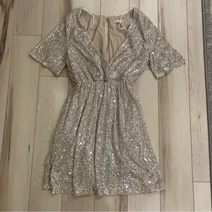 Altar’d State Gold Champagne Sequin Mini Dress